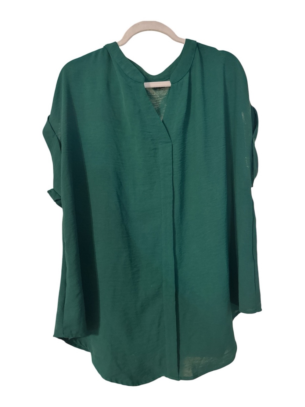 SHEIN Emerald Green V-Neck Short Sleeve Blouse 3x like new short cuff sleeves po
